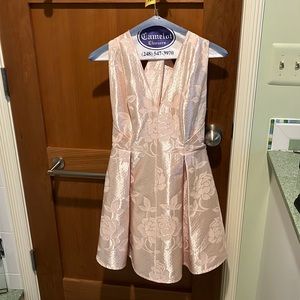 Rose jacquard mini dress.